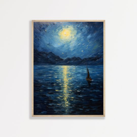 Discover Moonlit Seascape Painting Poster, Home Decor