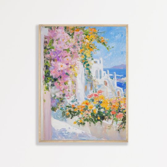 Discover Greece Flowers Painting Poster, Home Decor