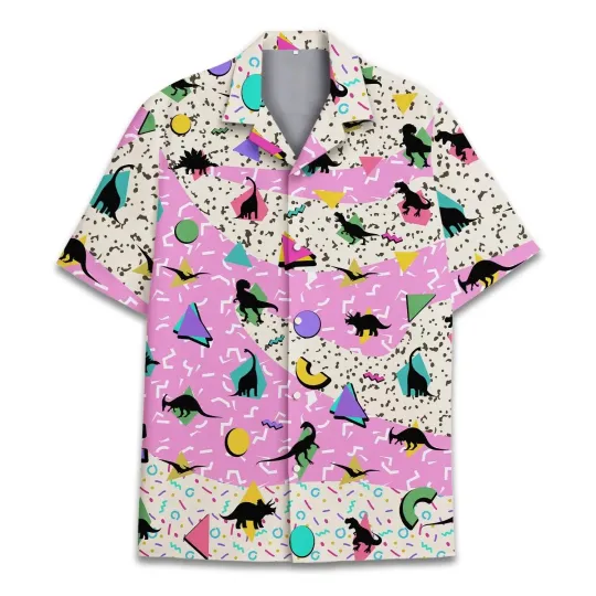 Discover Retro Dinosaur Hawaiian Shirt Men Women Youth Summer Beach Button Down Style