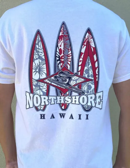 Discover Hawaiian Traditions North Shore Red Surfboard T-shirt