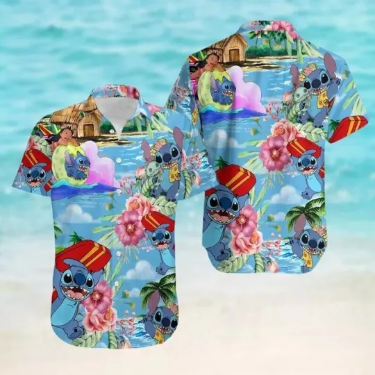 Discover Stitchh Surfing Summer Beach Tropical Flowers Lilo &amp Stitchh Hawaiian Shirt