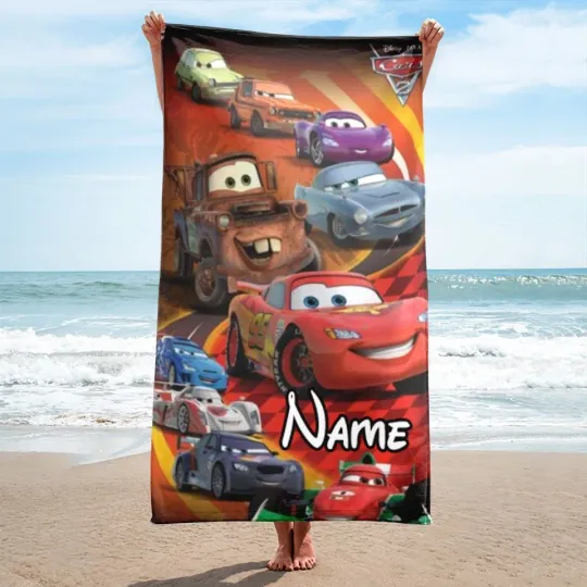 Discover Personalized carss Beach Towels, Red Car And Friends Bath Pool Towel, Racing Car