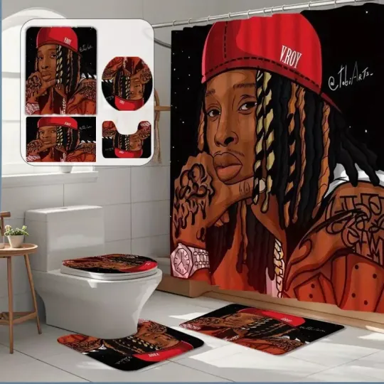 Discover King Von Shower Curtain Set, Elegant Rapper Bathroom Decor, Hip Hop Music Theme