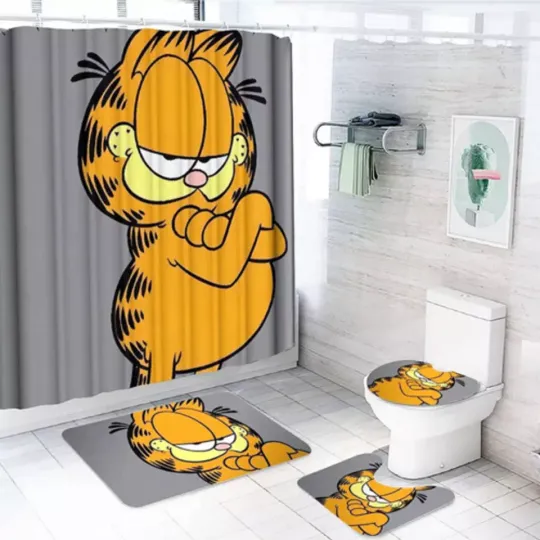 Discover Garfield Shower Curtain, Cartoon Bathroom Set, Funny Cat Home Decor