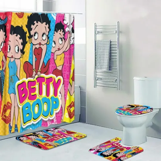 Discover Betty Boop Shower Curtain Set 4PCS, Cartoon Bathroom Decor