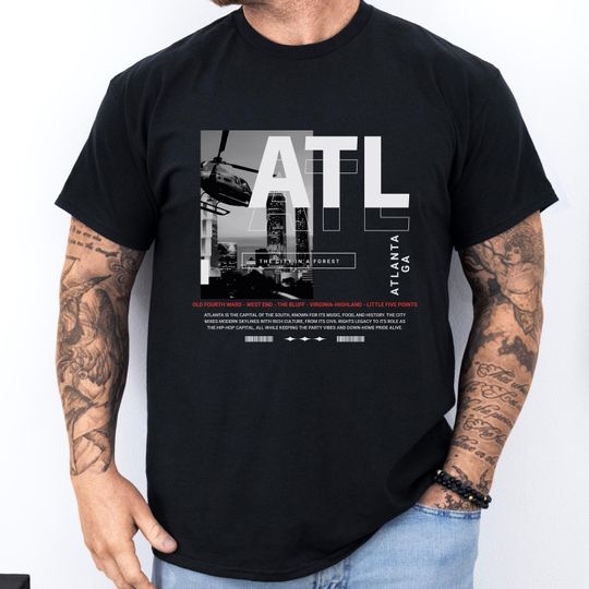 Discover Atlanta Skyline T-Shirt - ATL Streetwear Tee Celebrating Iconic Neighborhoods and Southern