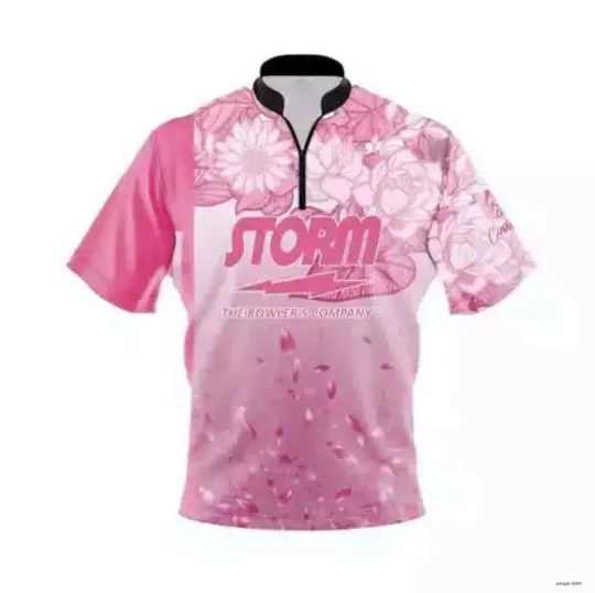 Discover Storm Breast Cancer Petal Pink Free Custom Bowling Jersey Size S-5XL