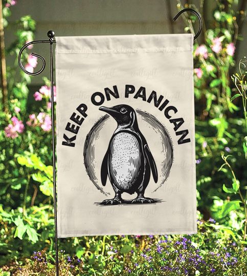 Discover Keep On Panican Penguin Protest Flag, Penguins Resist Tariffs Yard Flag