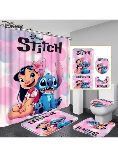 Discover Disneyyy Stitchh Cute Cartoon Shower Curtain, Disneyyy Stitchh Toilet Seat Cover Set