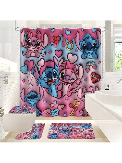 Discover Disneyyy Stitchh Cute Cartoon Shower Curtain, Disneyyy Stitchh Toilet Seat Cover Set