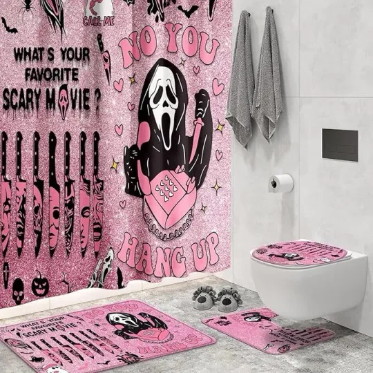Discover Gothic Shower Curtain Sets Funny Ghostface Toilet Seat Cover Set