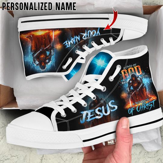 Discover Personalized Jesus Warrior Canvas High Top Shoes - Christian Gift for Men