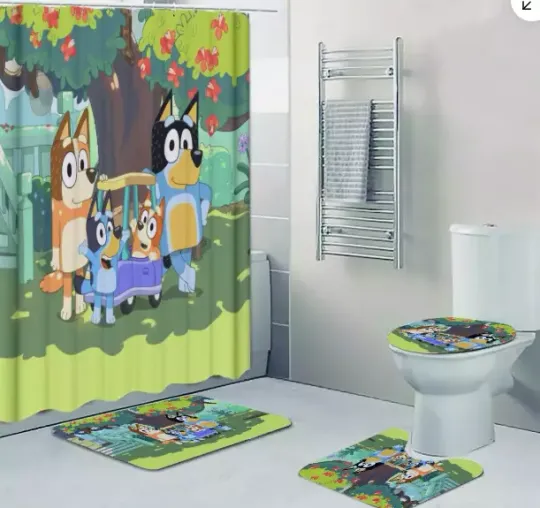 Discover BlueyDad Bingo With Happy Family Bathroom Sets, Shower Curtain Sets