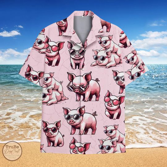 Discover Cute Pig Hawaii Shirt Men Women Youth, Pink Pig Summer Aloha Shirt