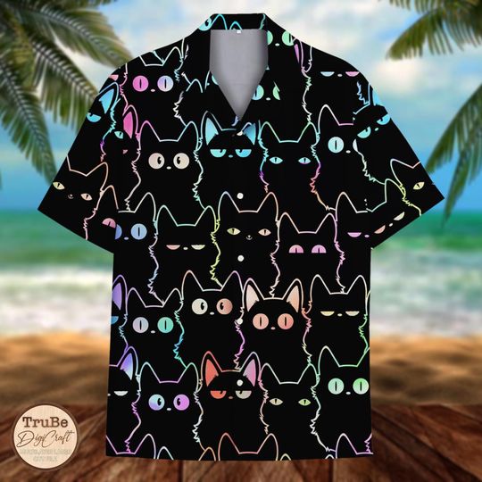 Discover Neon Cat Face Hawaiian Shirt - Unisex Aloha Shirt