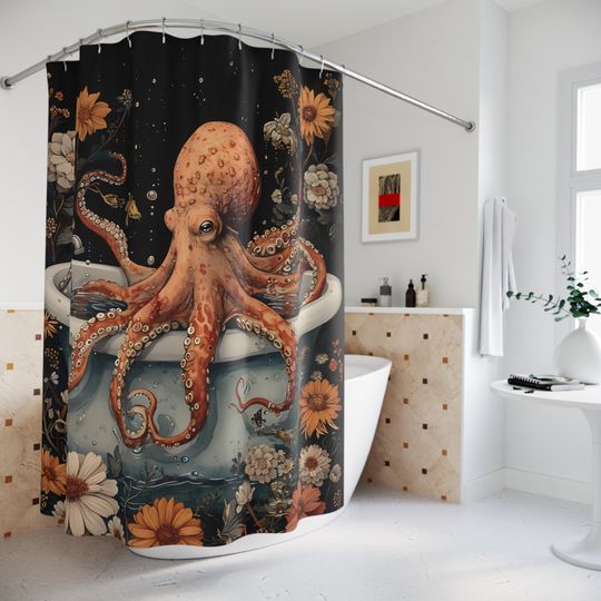 Discover Octopus in the Bathtub Shower Curtain, Bathroom Decor