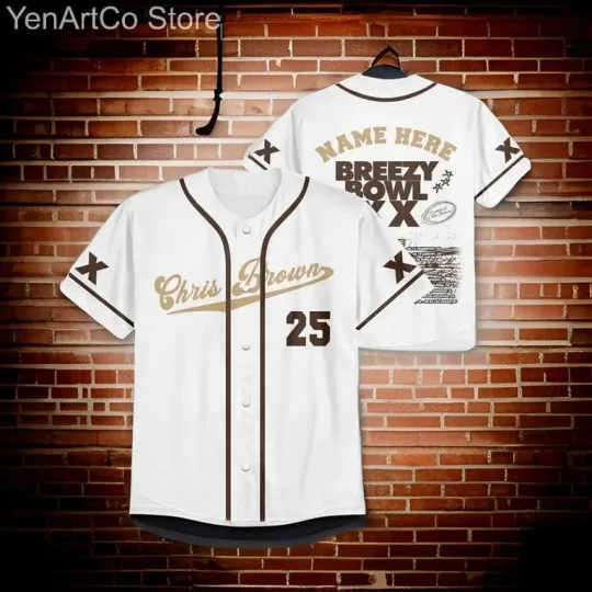 Discover Brown 2025 Custom Breezy Bowl XX Jersey Tour Shirt - White Baseball,