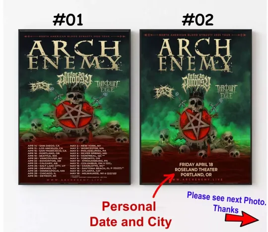 Discover Arch Enemy North American Blood Dynasty 2025 Poster, Custom Date and City