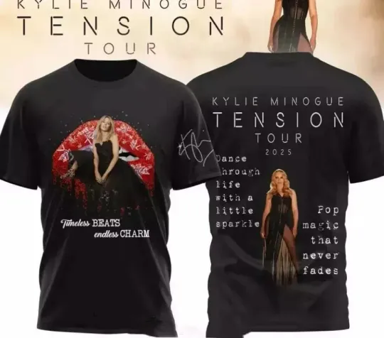 Discover Kylie Minogue Tension Tour 2025 Black AOP 3D T-shirt