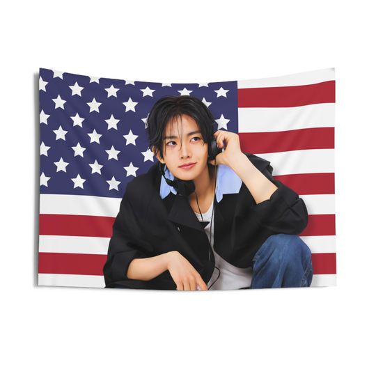 Discover Heeseung Magazine America Flag Tapestries, Heeseung Kpop Merch