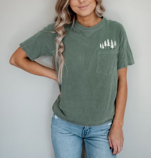 Discover Nature Camping Trees Comfort Colors Pocket T Shirt, Floral Botanical Shirt, Flower Shirt