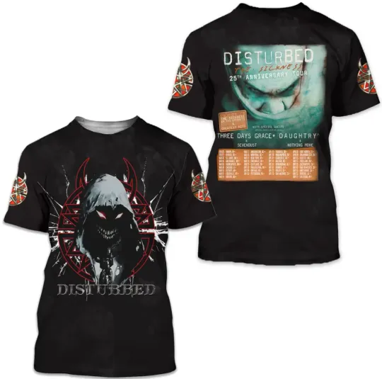 Discover Disturbed The Sickness 25th Anniversary Tour 2025 3D T-Shirt