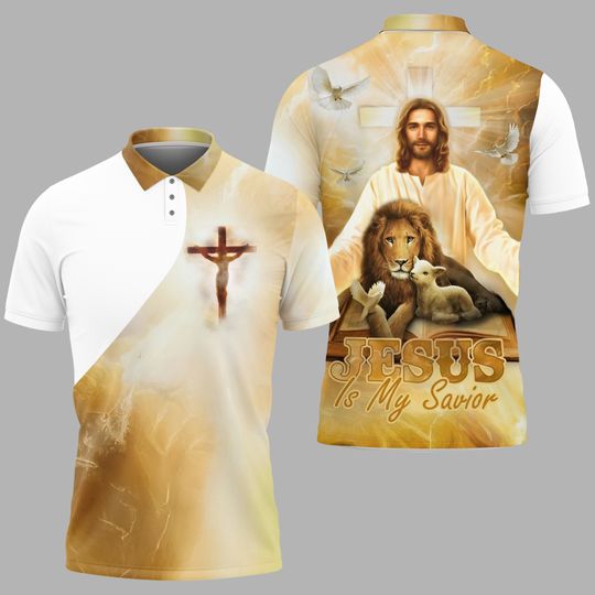 Discover Jesus Cross Lion And Lamb Is My Savior Christian Religious Polo Shirt