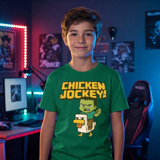 Discover Youth Chicken Jockey Minecraft Shirt, Chicken Jockey, Minecraft T-shirt
