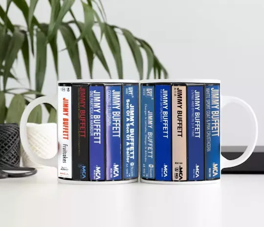 Discover Jimmy Buffett Albums Cassette Retro Collection Accent Mug Rock Coffee Cup Gift