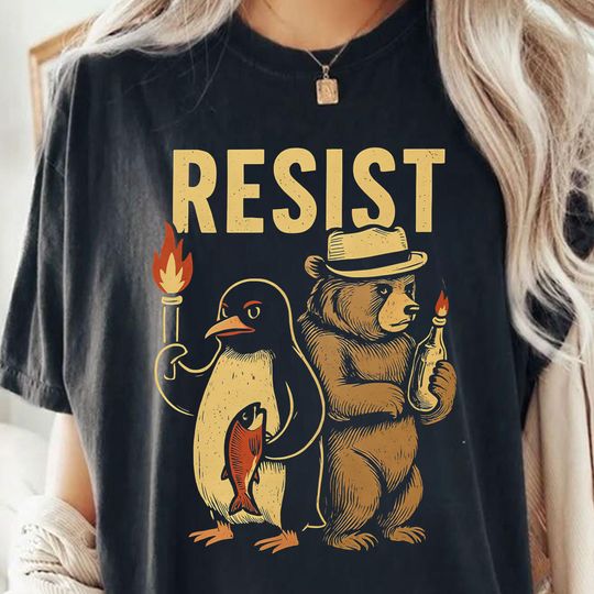 Discover Resist Bear and Penguin Shirt, Funny Protest Animal Duo Shirt