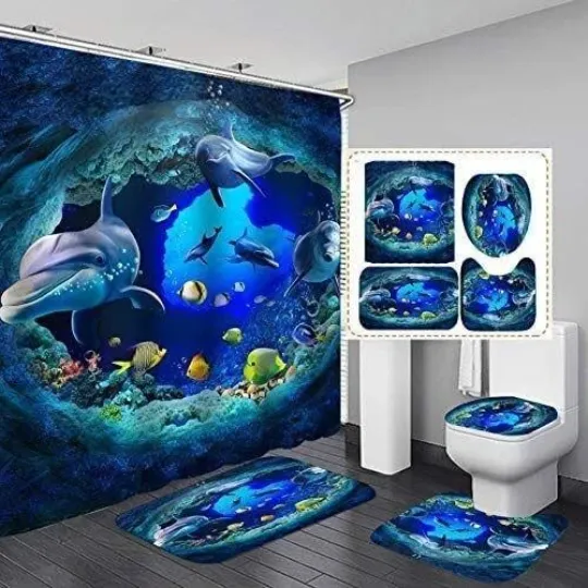 Discover Ocean  Shower Curtain Or Non Slip Bathroom Rug Set Toilet Cover