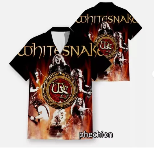 Discover Summer Mens Short Sleeve Beach Shirts Casual Whitesnake Band 3D