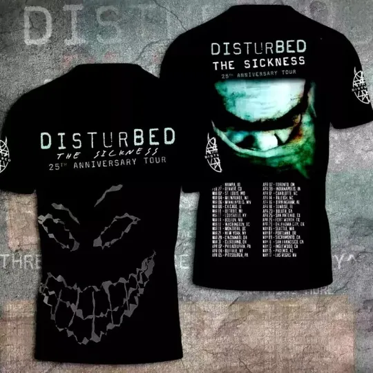 Discover The Sickness 2025 Concert, Disturbed The Sickness 25th Anniversary Tour shirt 3D