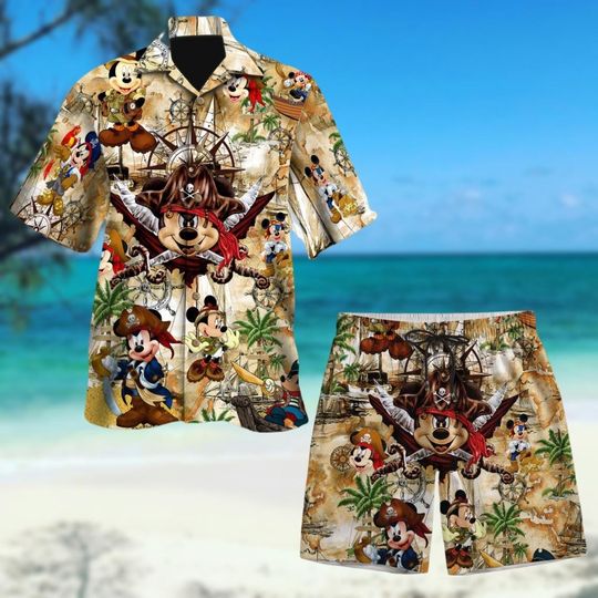 Discover Mickeyy mouse Pirates Caribbean Treasure Map Hawaii Shirt and Short