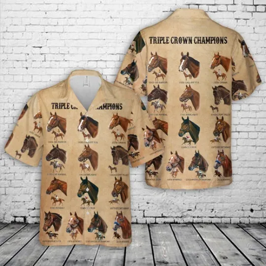 Discover 13 Triple Crown Champions Horse Racing Hawaiian Shirt