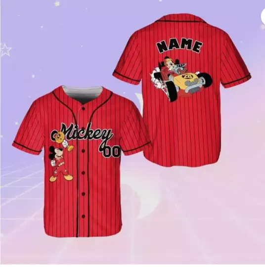 Discover Personalized Mickeyy mouse Car Racing Baseball Black 3D Baseball Jersey Shirt