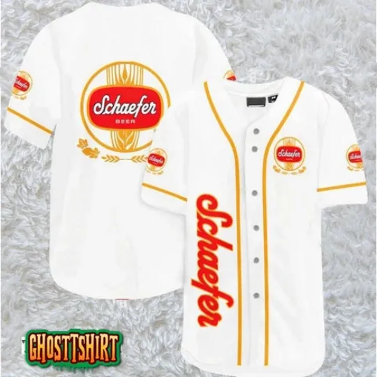 Discover White Schaefer Beer Baseball Jerseys