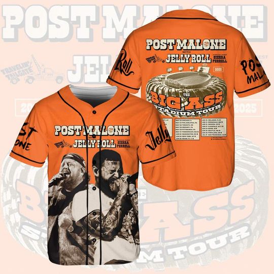 Discover Post Malone Jelly Roll Tour Baseball Jersey  Best Fan Jersey for Concerts and Events