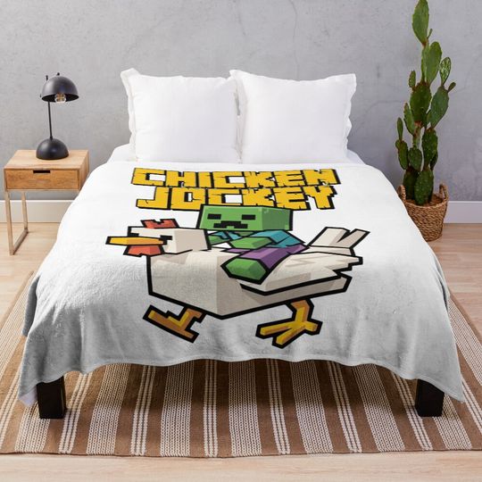 Discover Funny Chicken-Jockey Zombie Pixel Art Throw Blanket