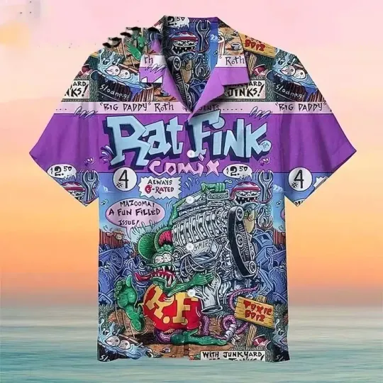 Discover Men's Rat Fink Rattail Hot Rod Hawaiian Shirt, Cartoon Hawaiian Shirt