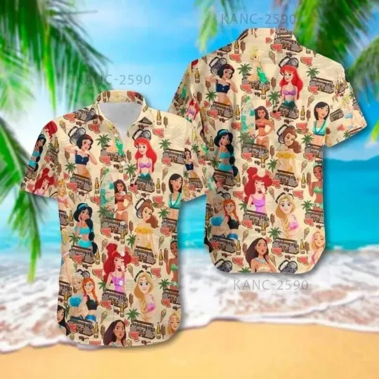 Discover Cartoon Princess Characters Hawaiian Shirt Unisex's