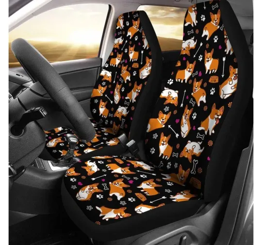 Discover Corgi Cartoon  Front Car Seat Cover