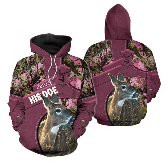 Discover Personalized Her Buck His Doe Couple Hoodies, Deer Matching Hoodies