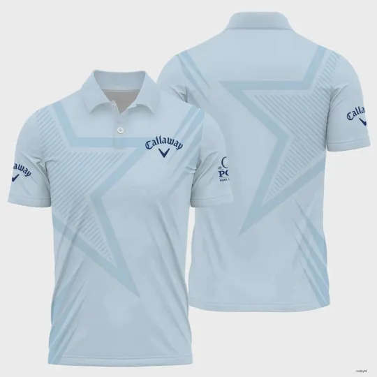 Discover 2025 PGA Championship Callaway Golf Polo Shirt Star Line Pattern Light Blue Gif