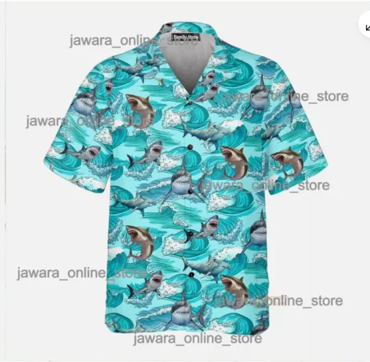 Discover Sharks On Sea Waves 3D HAWAII SHIRT HALLOWEEN GIFT CHRISTMAS GIFT