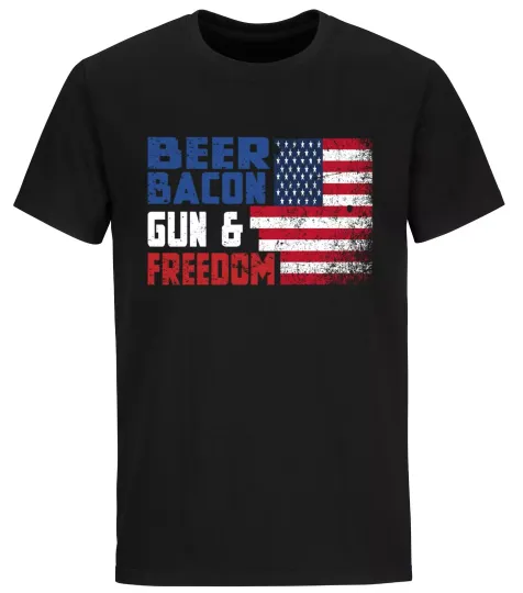 Discover Beer Bacon Guns & Freedom T-shirt American Flag T-shirts Patriotic Shirts