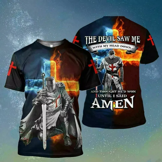 Discover The Knight Templar Jesus Cross The Devil Saw Me With My Head Down T - SHIRT