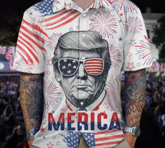 Discover Happy Independence Day American Pro Trump 4th Of July Hawaiian Shirt