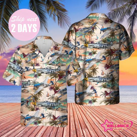 Discover North American P-51 Mustang Hawaiian Shirt, Hawaiian Shirt For Men, Dad Husband Veteran