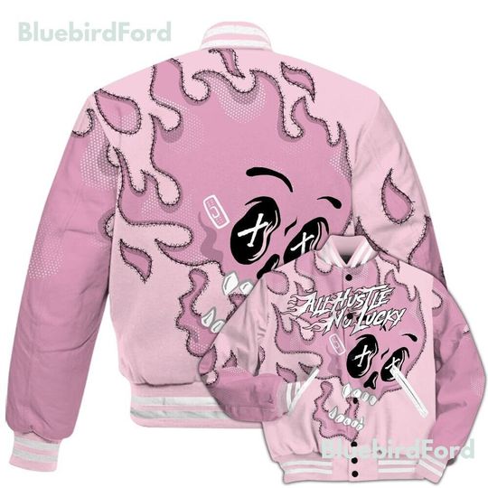 Discover Orchid 4s Shirt, All Hustle No Lucky Skull Baseball Jacket